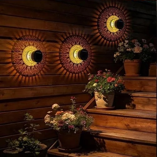 Solar Powered Outdoor Wall Light with Mandala Pattern